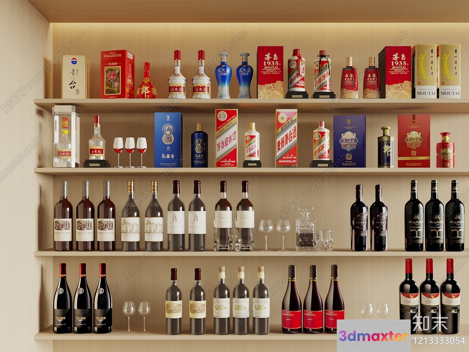 Shelves Of Wine And Liquor 3D Model - 17554 - VRAY Render