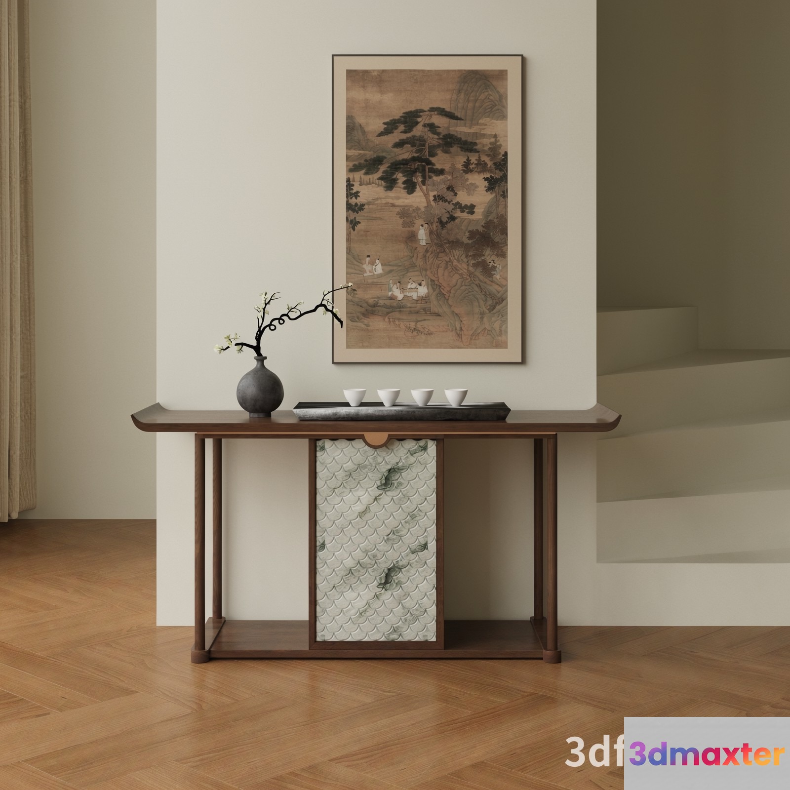 A Console Table With A Vase And Painting 3D Model - 21843 - VRAY Render