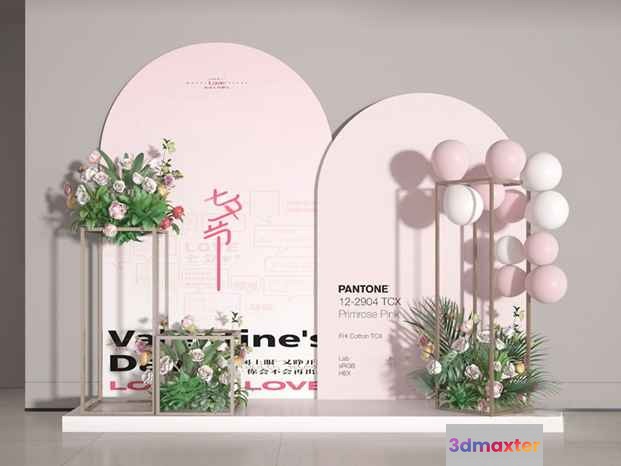 A Decorative Display With Pink And White Balloons 3D Model - 11144 - VRAY Render