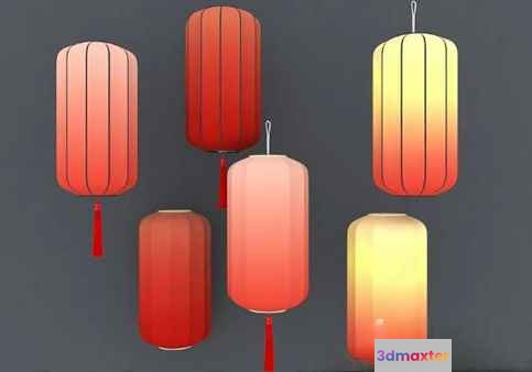 Four Red Lanterns 3D Model - 6280 - VRAY Render
