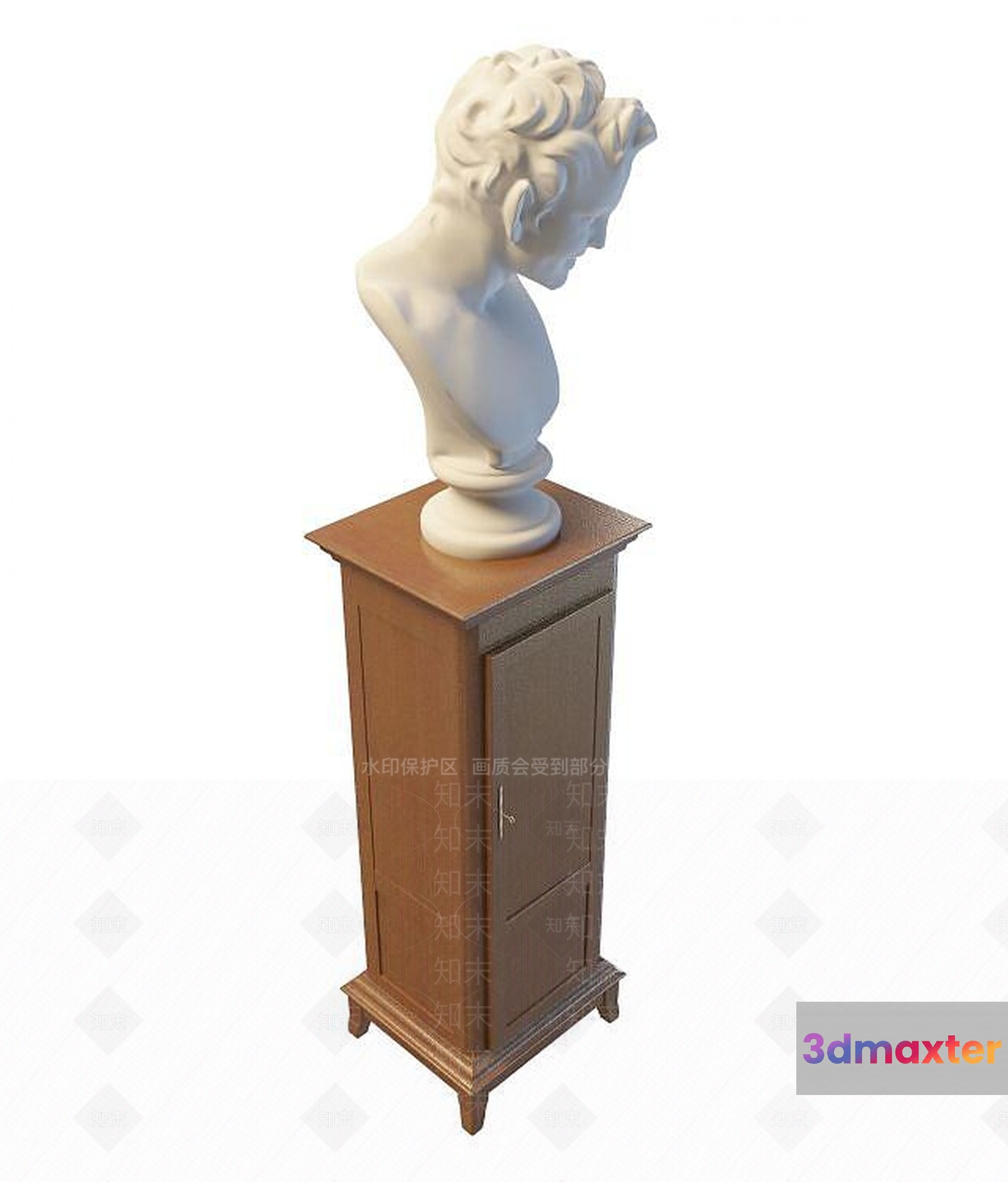 A White Marble Bust On A Wooden Pedestal 3D Model - 1962 - VRAY Render