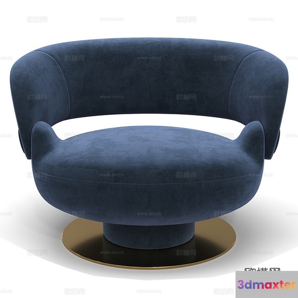 A Blue Chair With A Gold Base 3D Model - 13848 - CORONA Render