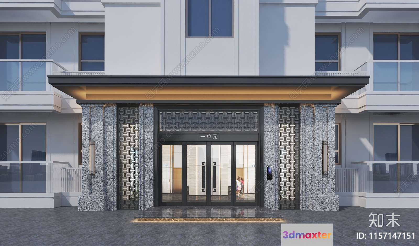 A Building With A Glass Door 3D Model - 10125 - VRAY Render