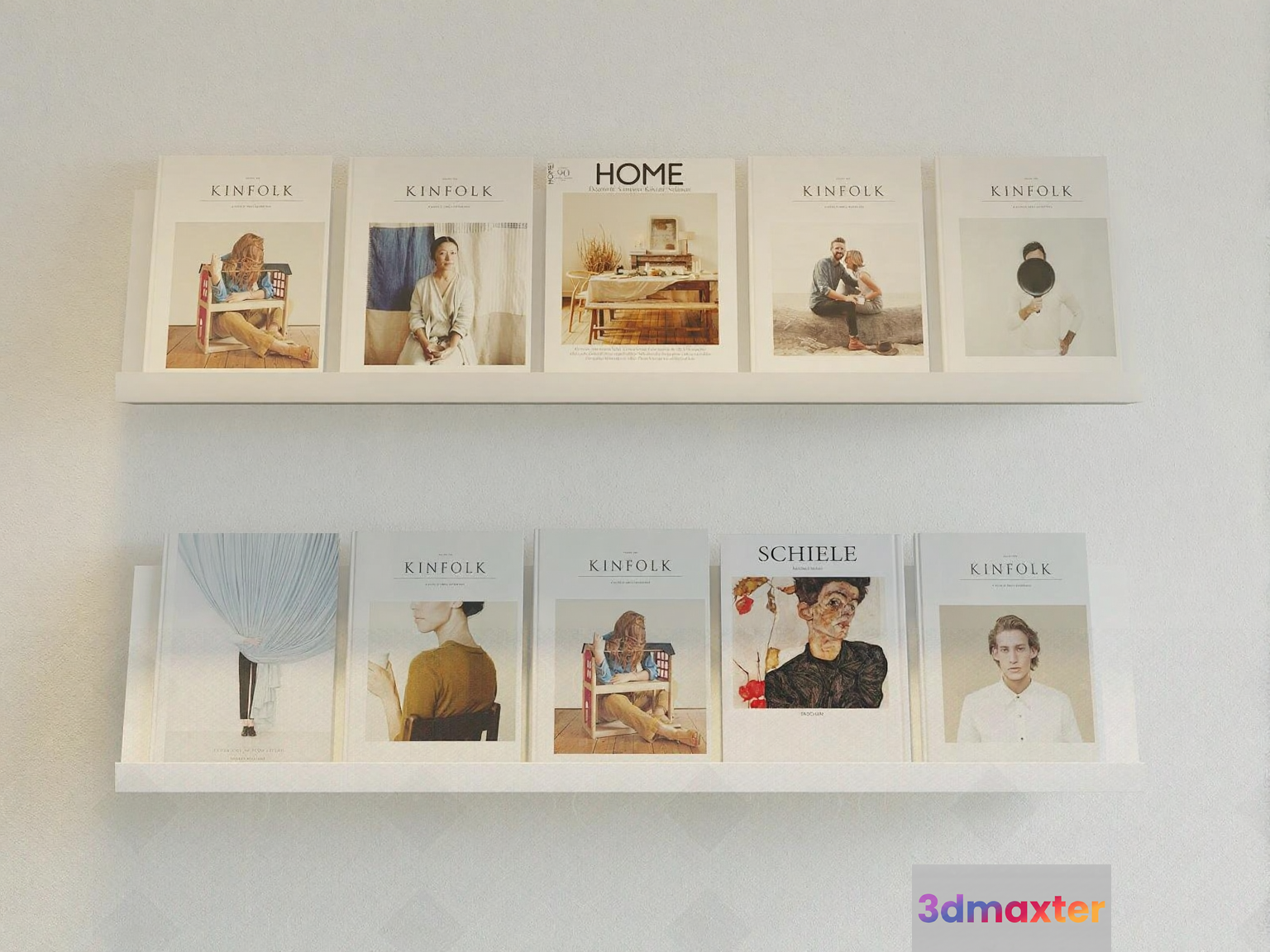 A White Bookshelf With Books On It 3D Model - 1078 - VRAY Render
