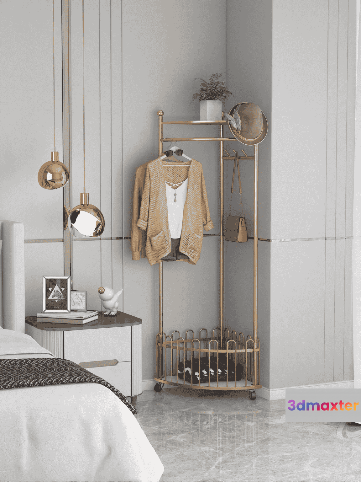 Gold Clothing Rack 3D Model - 13550 - VRAY Render