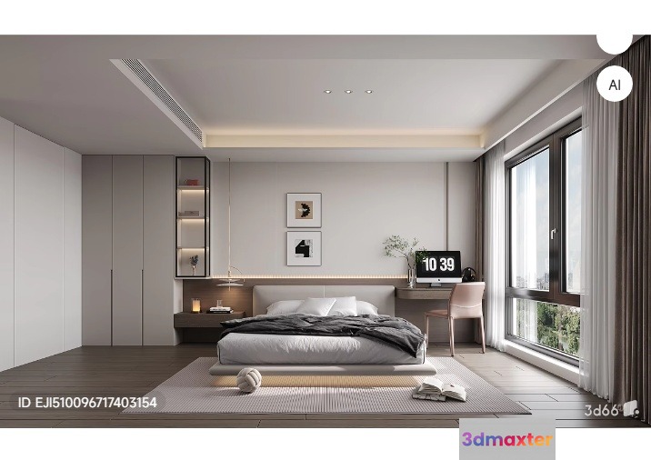 Cozy Modern Bedroom 3D Model - 6680 - VRAY Render