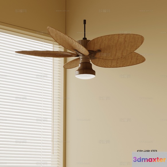 A Ceiling Fan With A Light Fixture 3D Model - 17914 - VRAY Render