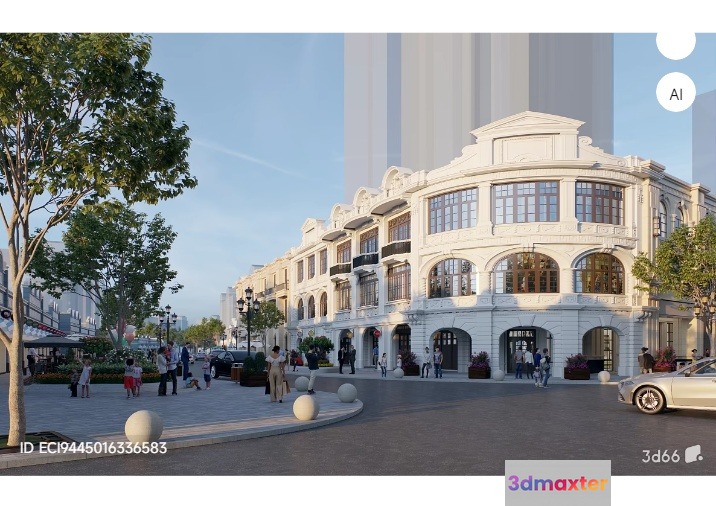 A Large White Building With Many Windows 3D Model - 5039 - VRAY Render