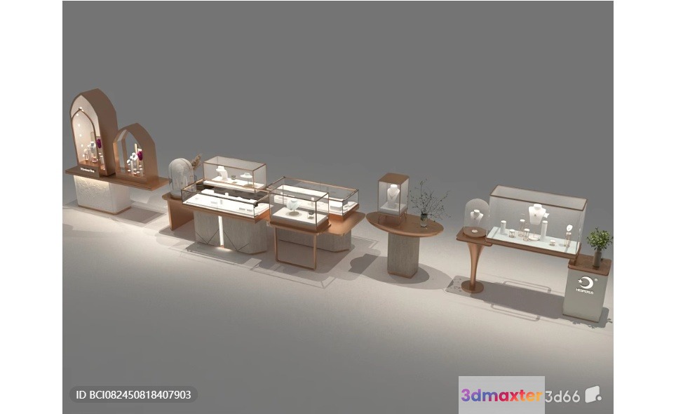 Modern Jewelry Display Cases 3D Model - 9453 - VRAY Render
