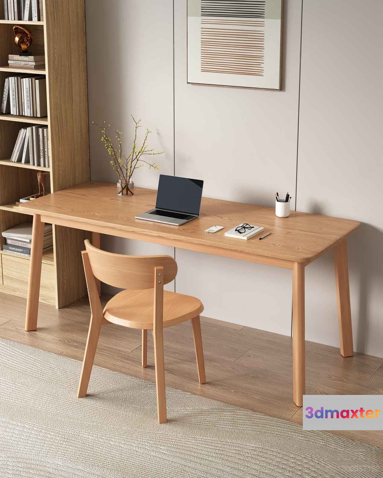 A Light-Colored Wooden Desk 3D Model - 17731 - VRAY Render