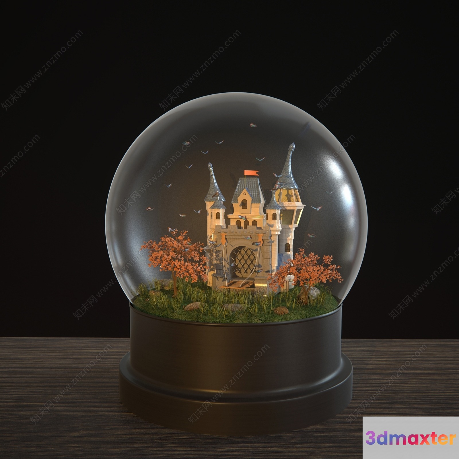 A Snow Globe With A Castle Inside 3D Model - 9625 - CORONA Render