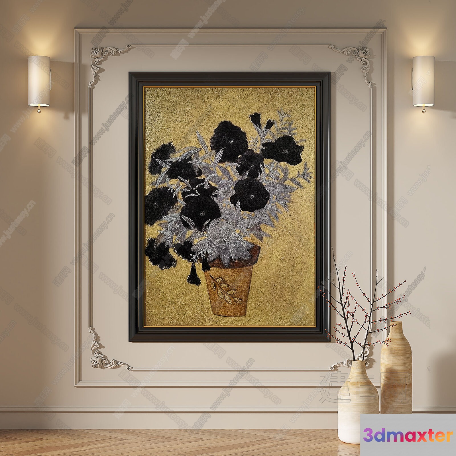 A Framed Floral Painting In A Modern Room 3D Model - 10928 - VRAY Render