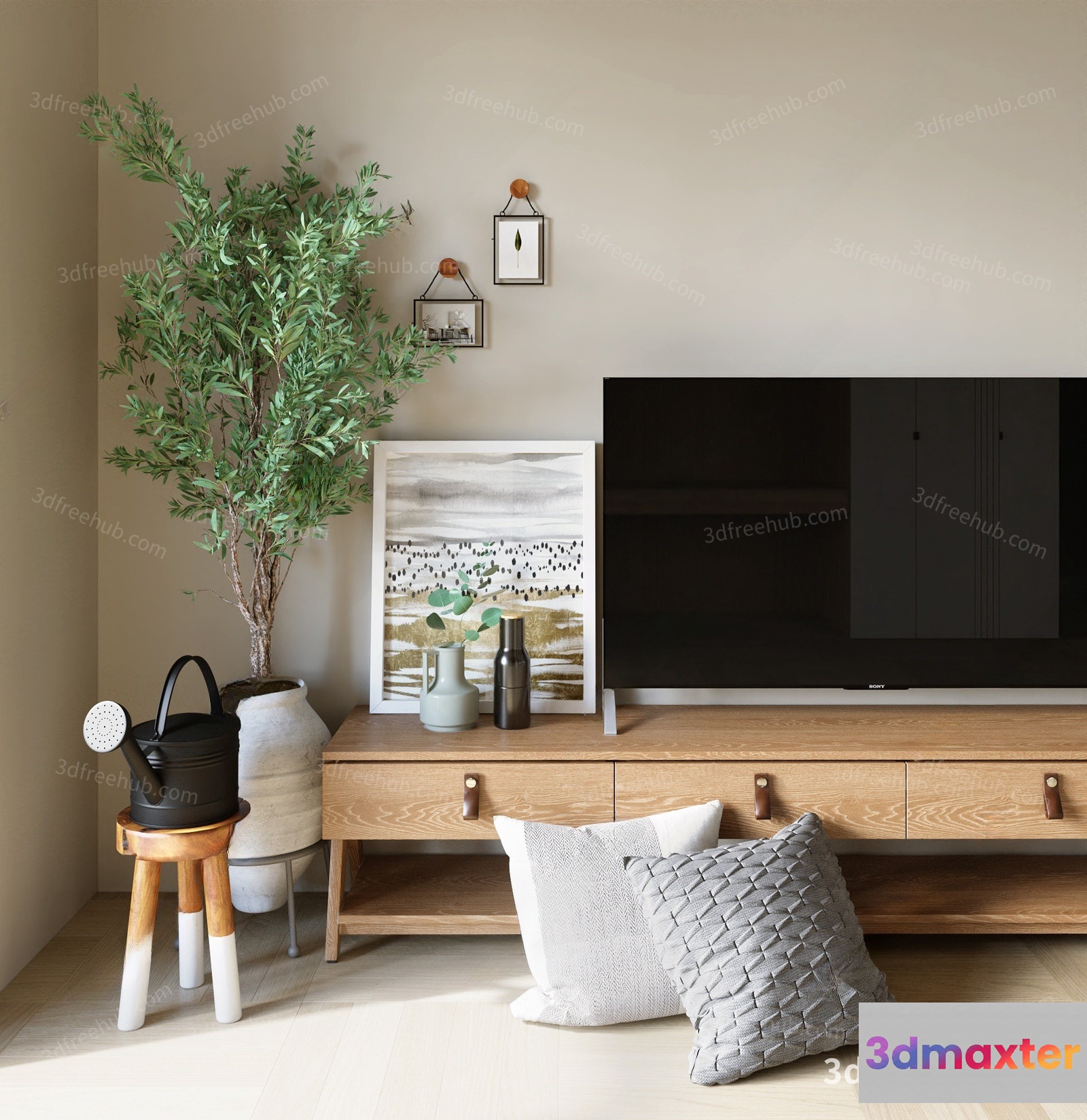The Main Subject In This Image Is A Tv On A Wooden Entertainment Center 3D Model - 21201 - VRAY Render