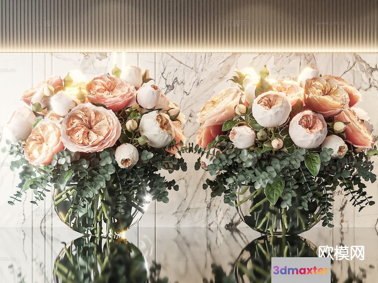 Floral Arrangement With White And Pink Flowers 3D Model - 20702 - VRAY Render