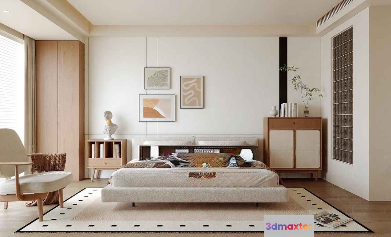 Modern Minimalist Bedroom 3D Model - 1393 - CORONA Render