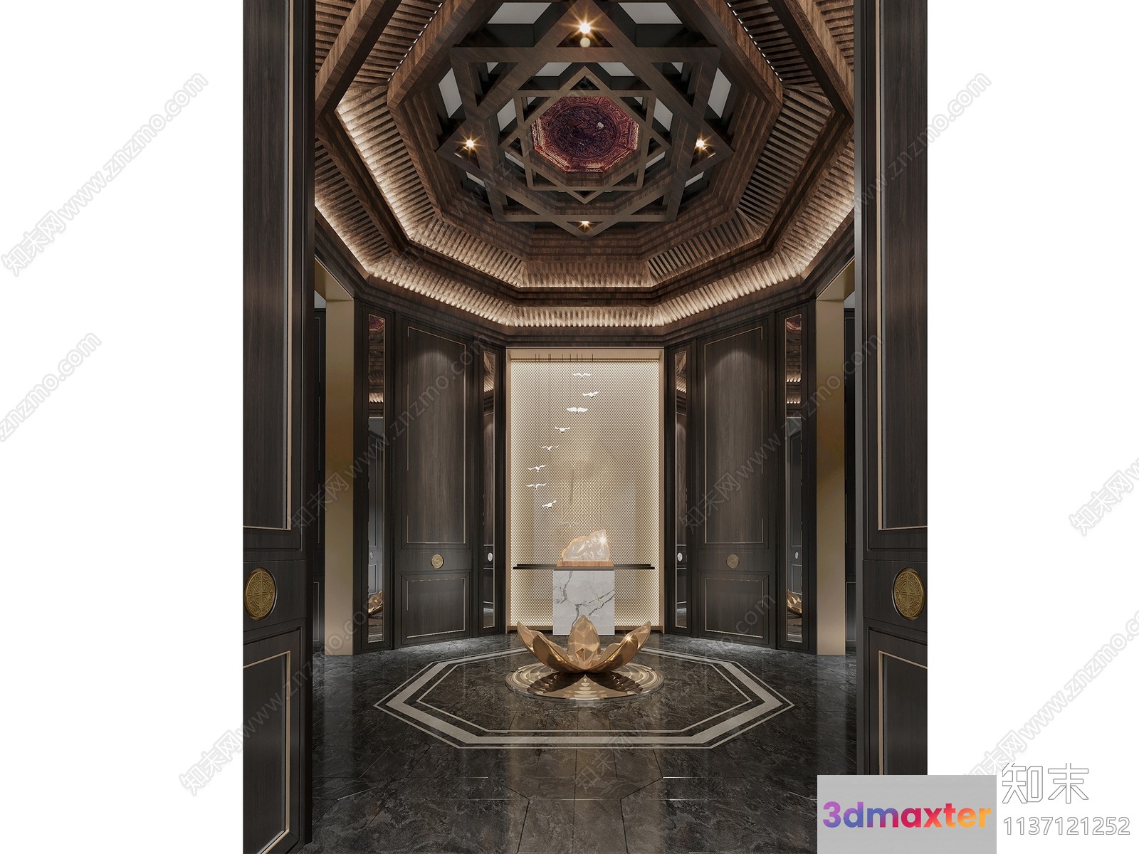 Gold Lotus Centerpiece 3D Model - 7125 - VRAY Render