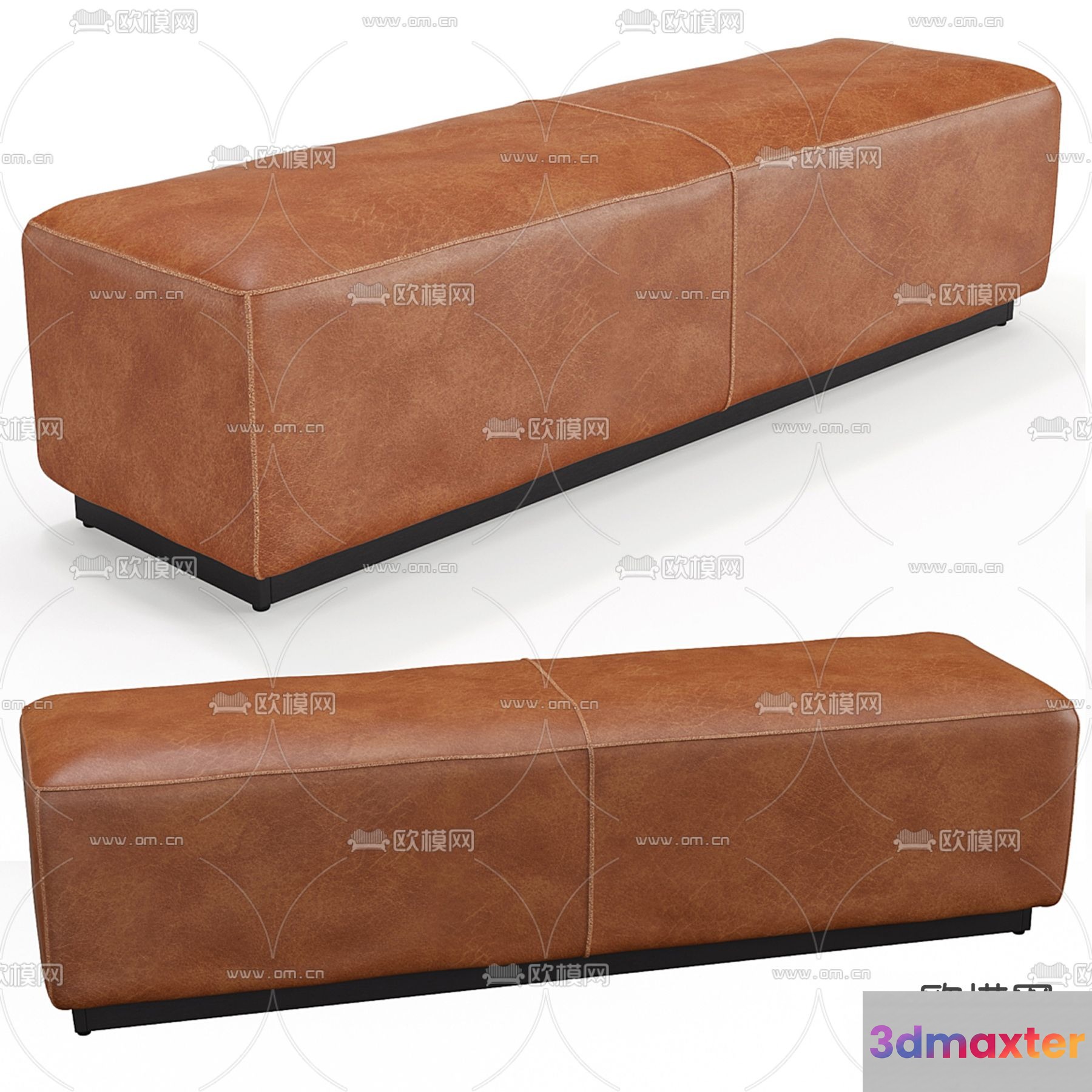 A Brown Leather Ottoman 3D Model - 6493 - VRAY Render