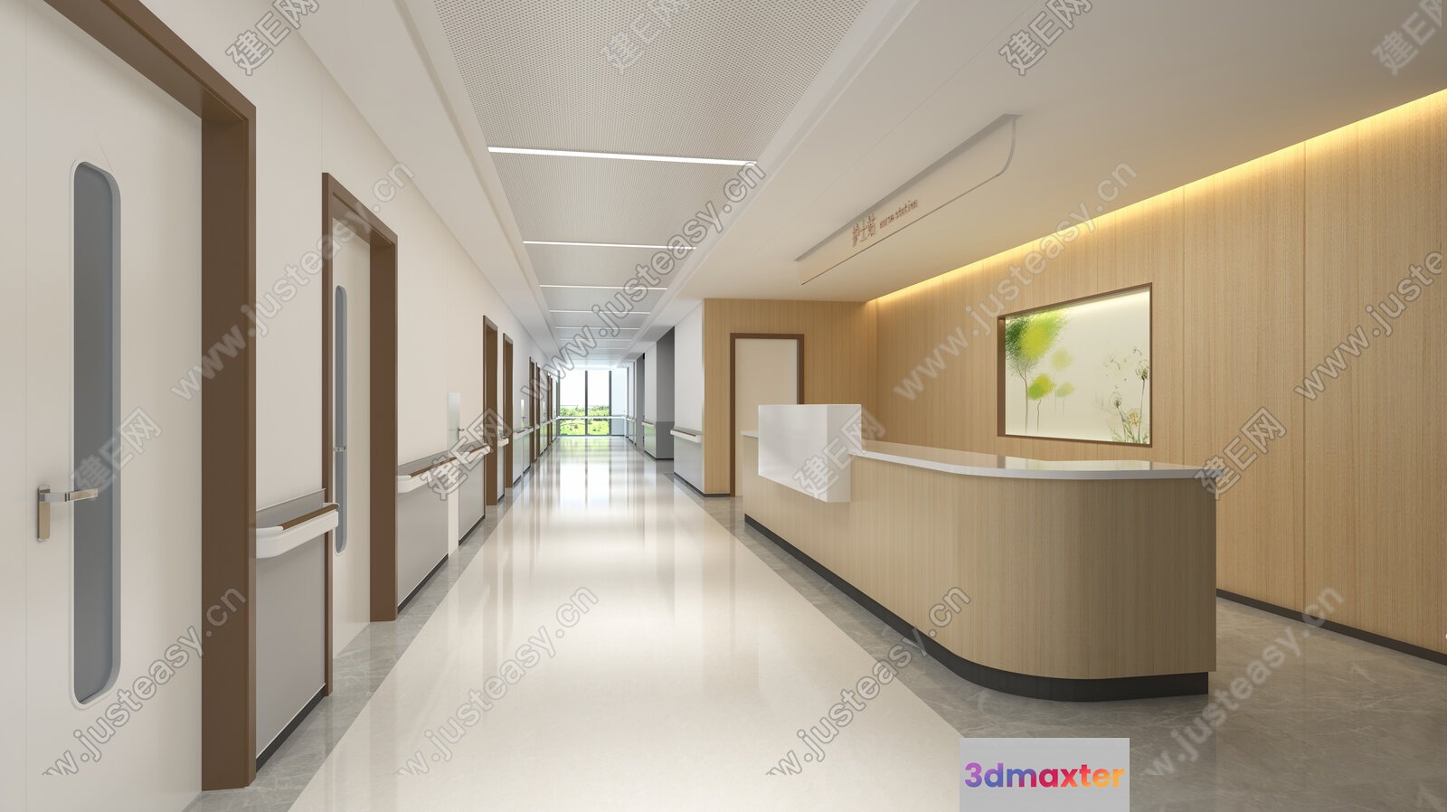 A Hospital Corridor 3D Model - 8130 - VRAY Render