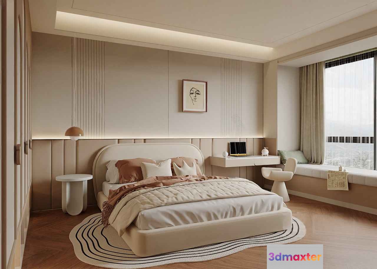 Modern Beige Bedroom 3D Model - 3881 - VRAY Render