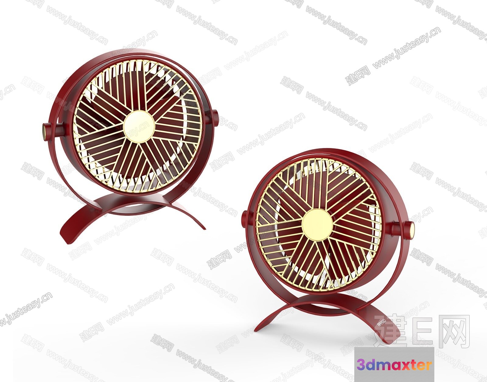 Two Small Red Fans 3D Model - 1909 - VRAY Render