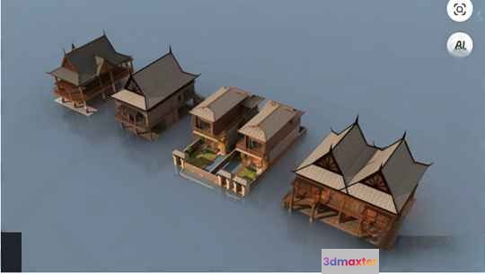 Three Houses 3D Model - 10767 - VRAY Render