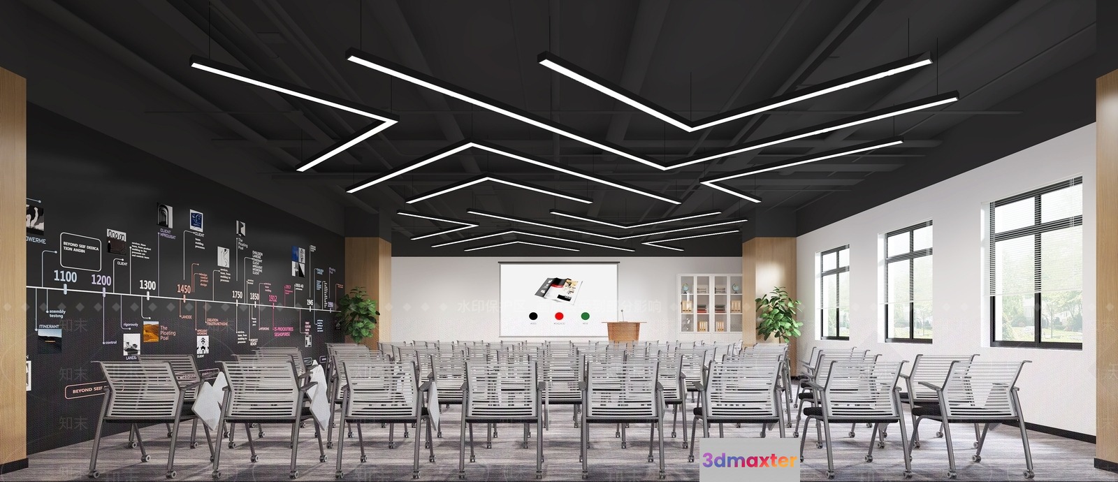 Empty Conference Room With Rows Of Chairs 3D Model - 11624 - VRAY Render