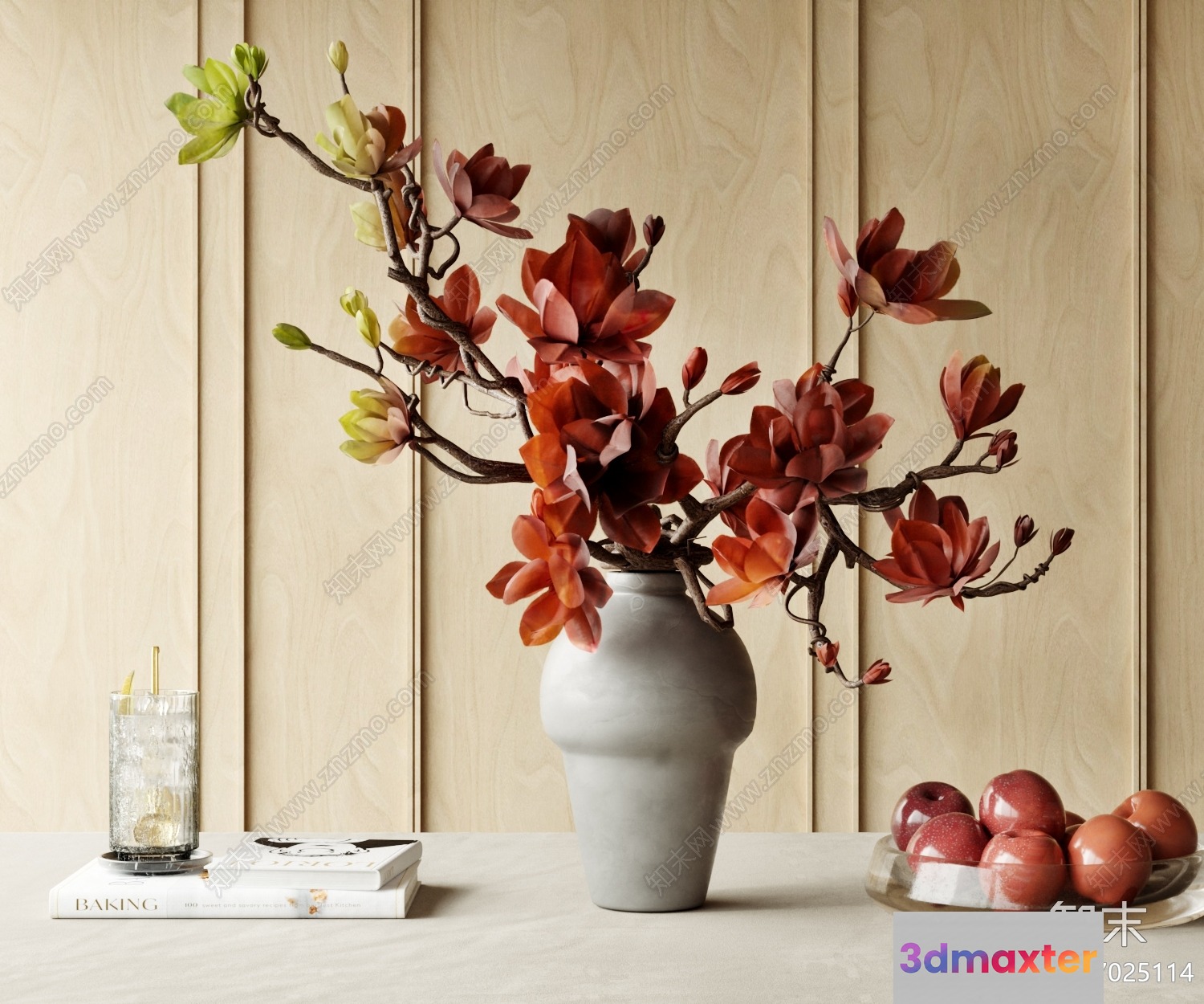 A White Vase With Pink Flowers 3D Model - 1130 - CORONA Render