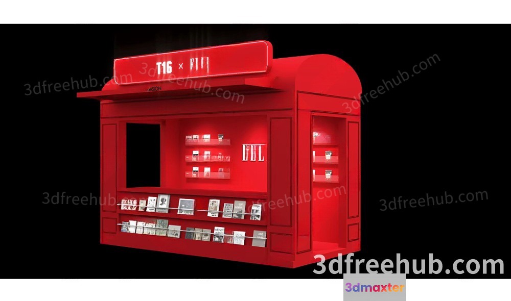 A Red Vending Machine With Shelves 3D Model - 19356 - VRAY Render