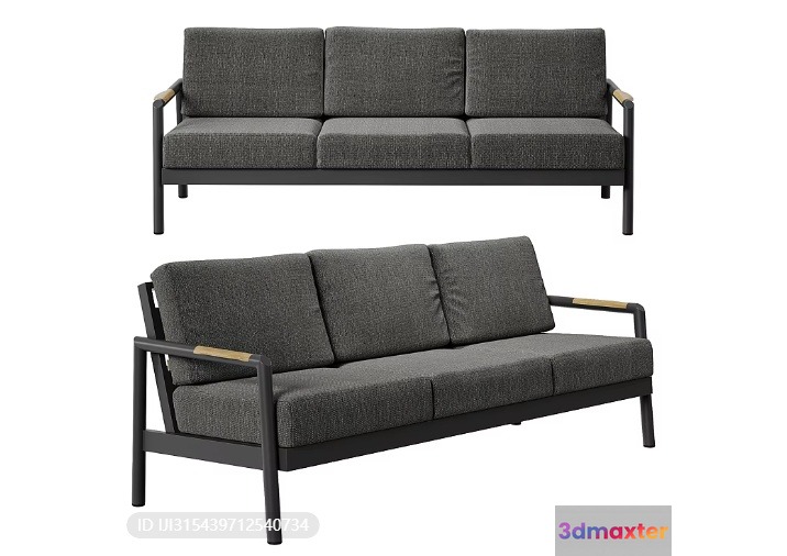 Grey Sofa With Wooden Arms 3D Model - 9448 - VRAY Render