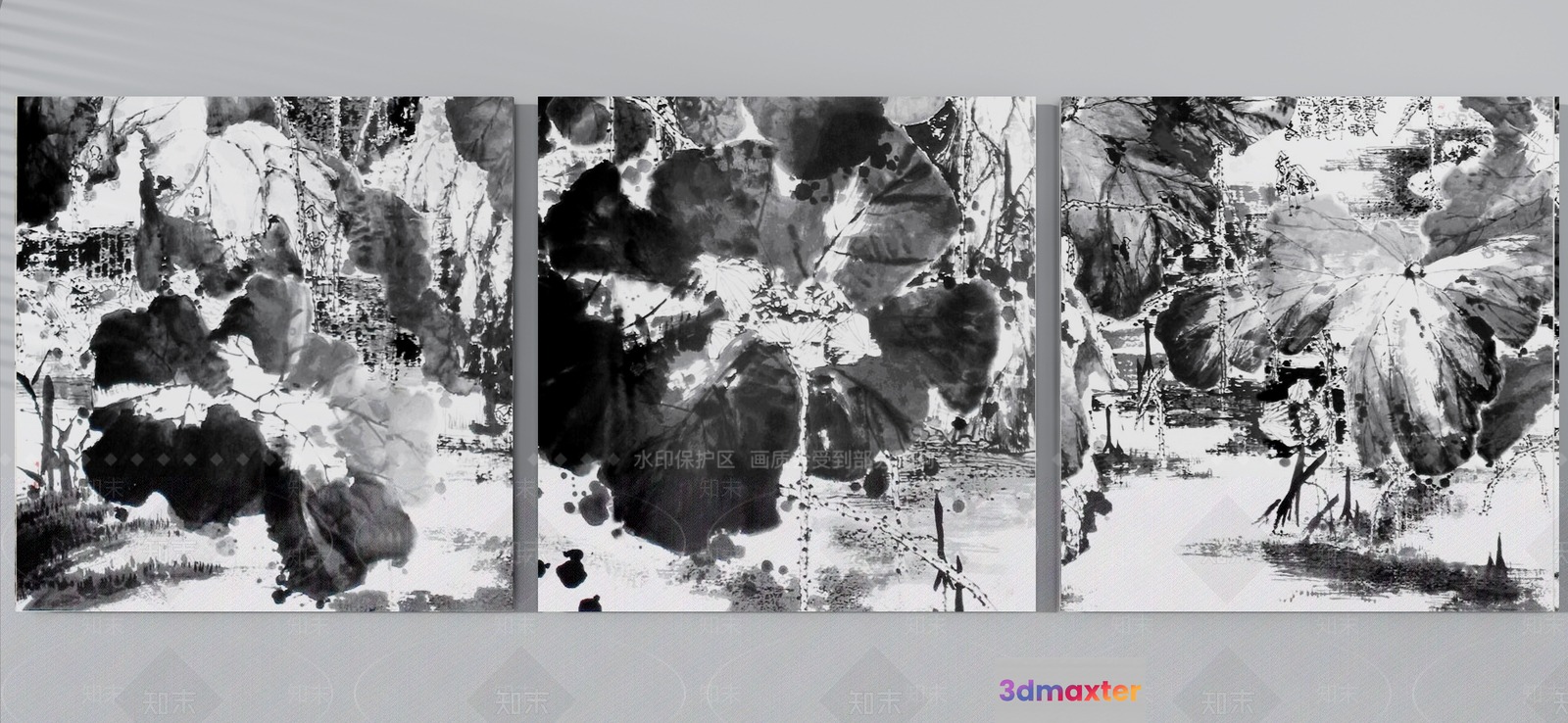 A Triptych Artwork Characterized By Its Black And White Color Scheme 3D Model - 8613 - VRAY Render