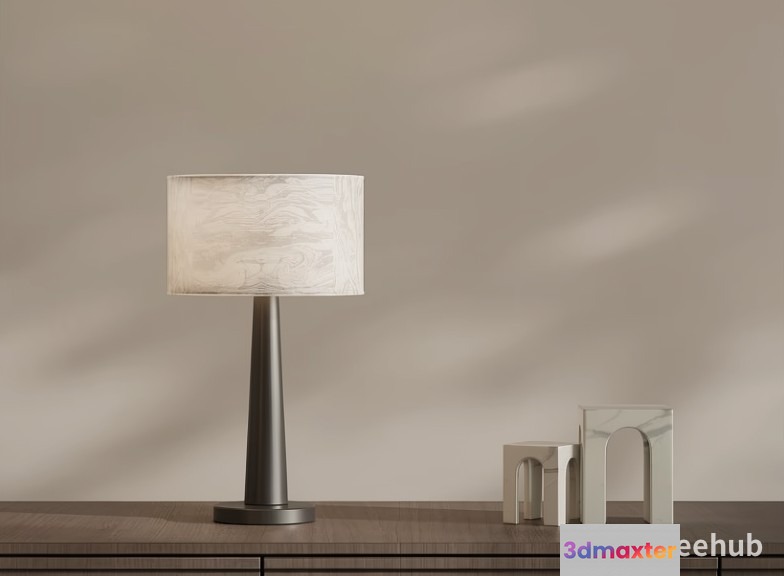 Modern Table Lamp With A Marble-Patterned Shade And A Dark Base 3D Model - 21762 - VRAY Render