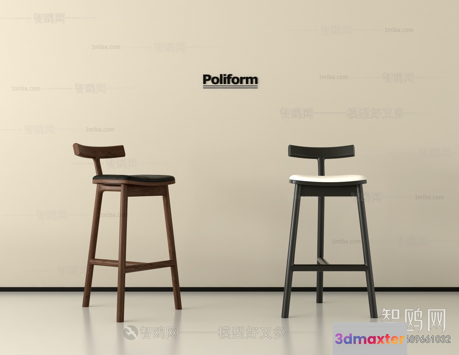 Wooden Barstools 3D Model - 22955 - VRAY Render