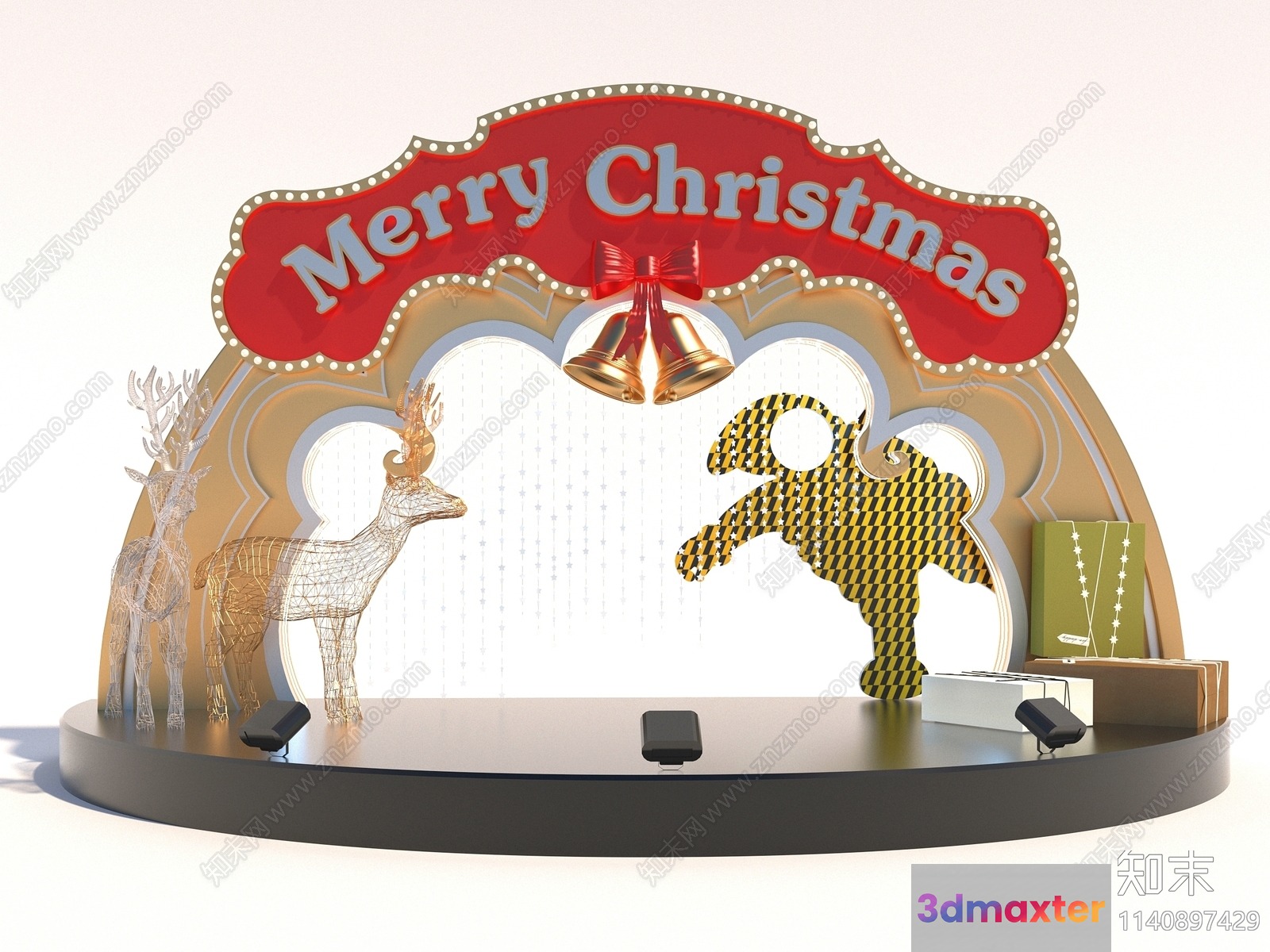 A Christmas Stage With A Red Sign That Says Merry Christmas Is 3D Model - 8305 - VRAY Render