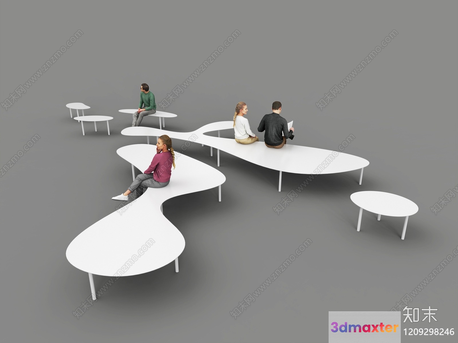 People Sitting On White Tables 3D Model - 10735 - VRAY Render
