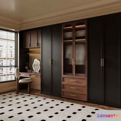 Modern Dark Wood Closet 3D Model - 12665 - VRAY Render