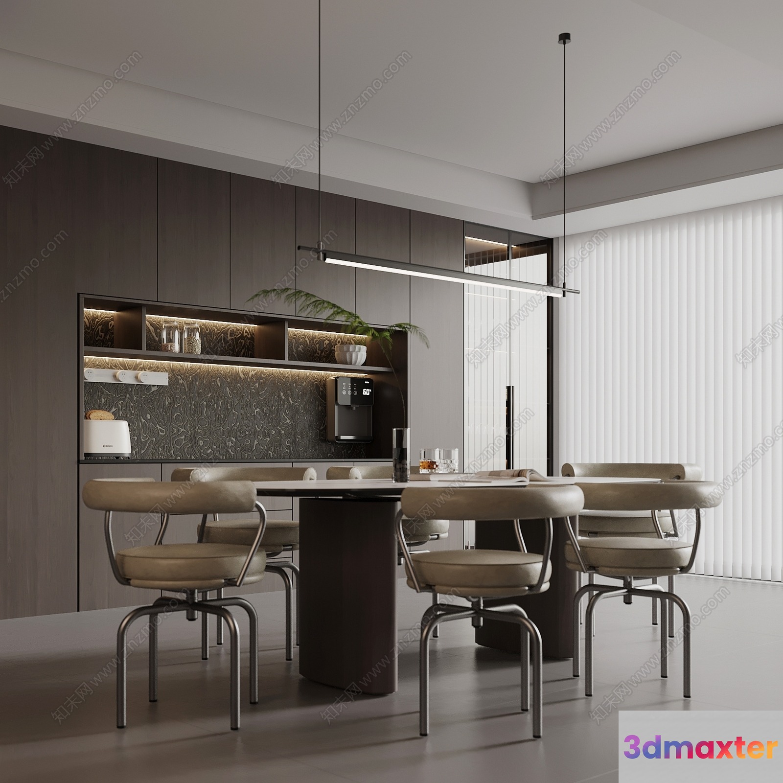 Modern Kitchen And Dining Area 3D Model - 22191 - VRAY Render