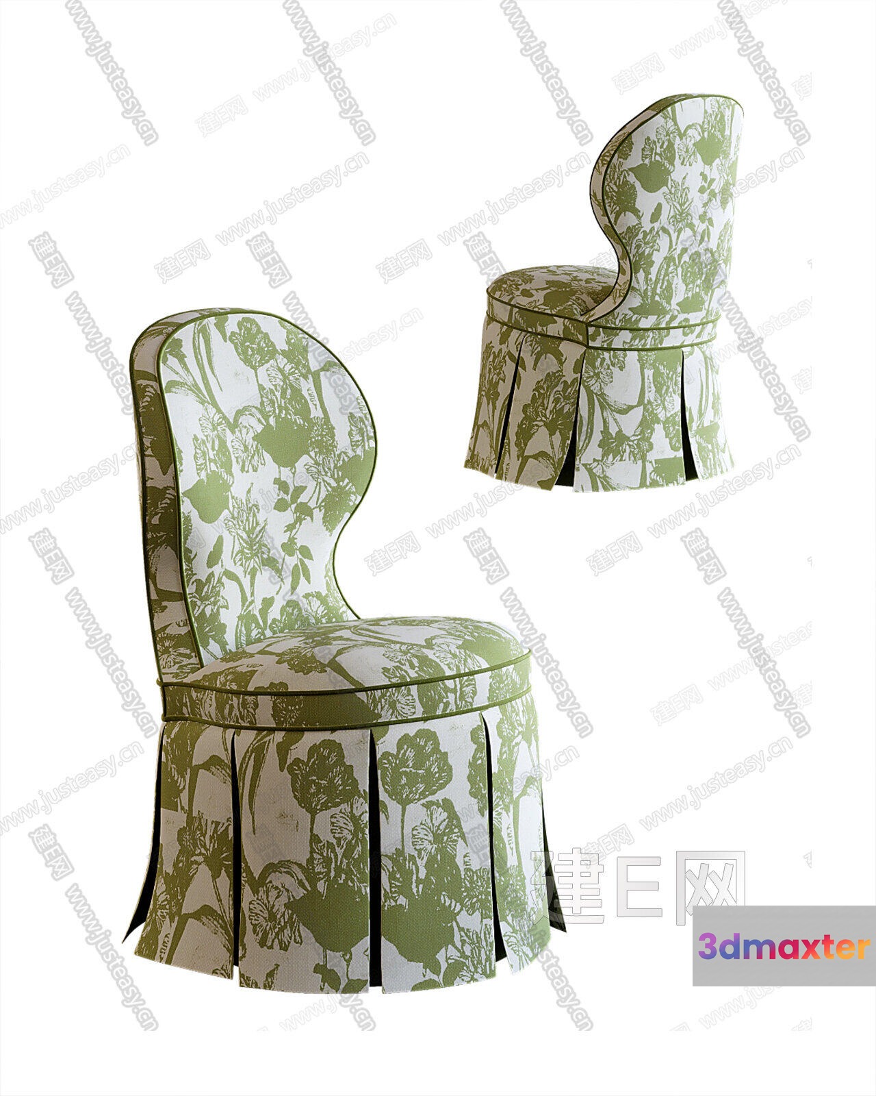 Floral-Patterned Green Chair 3D Model - 8104 - VRAY Render