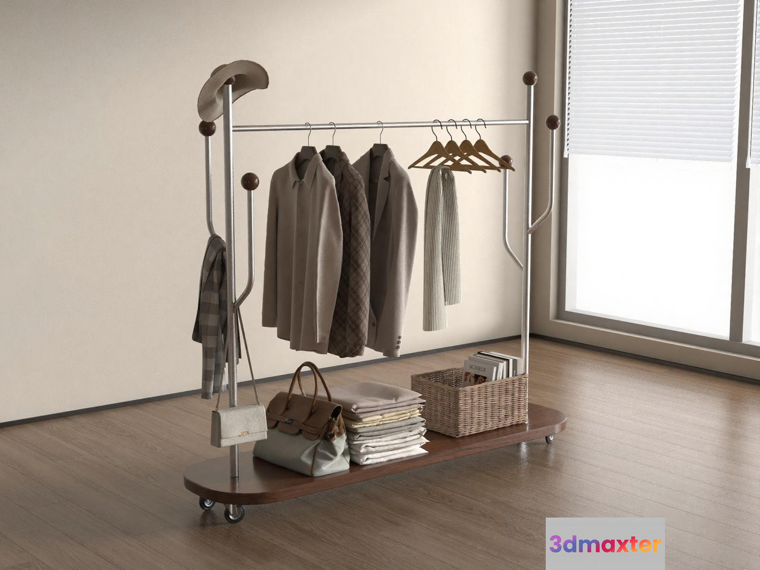 A Coat Rack With Clothes 3D Model - 4561 - VRAY Render