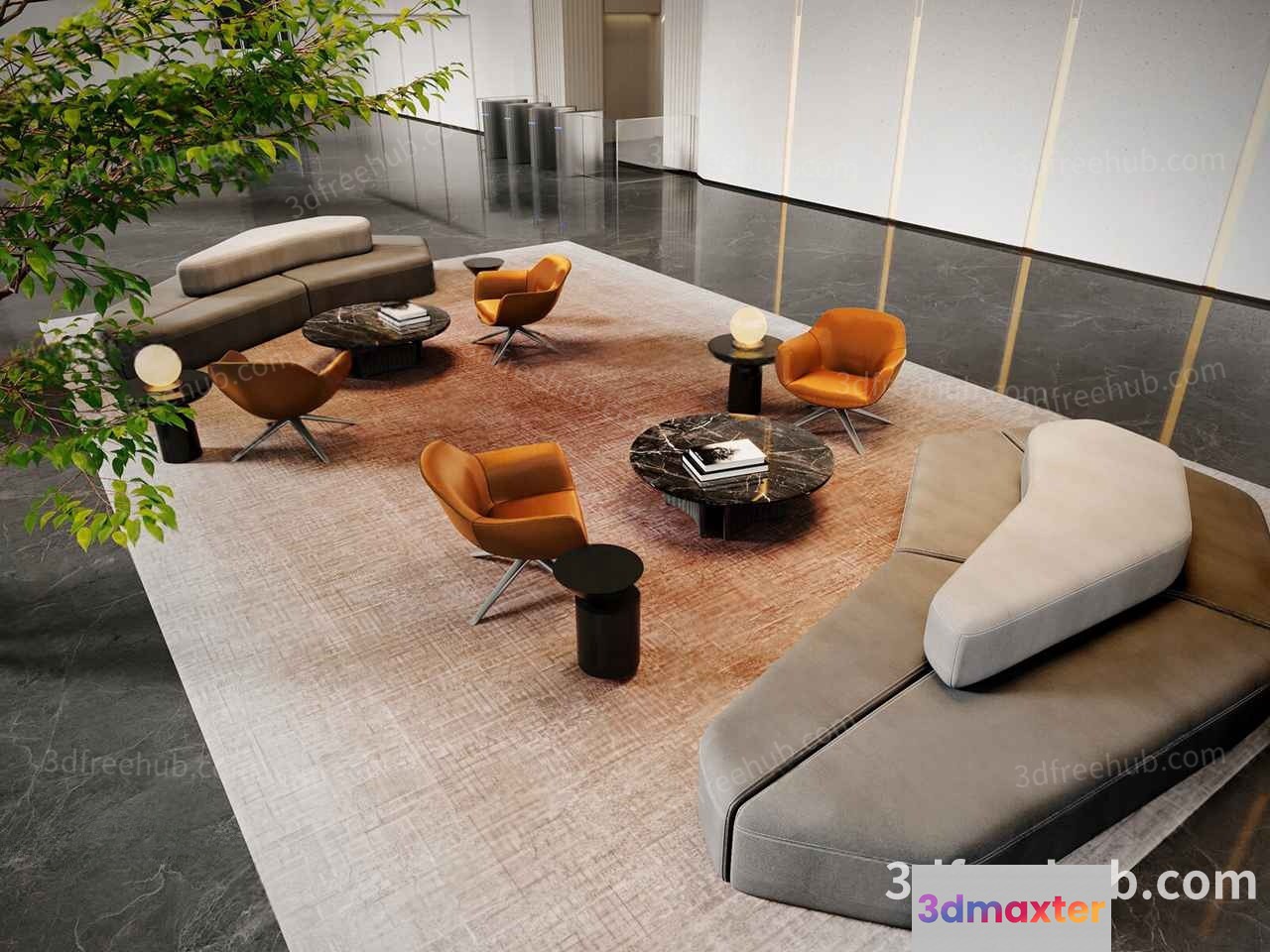 Modern Lounge Area 3D Model - 19319 - VRAY Render