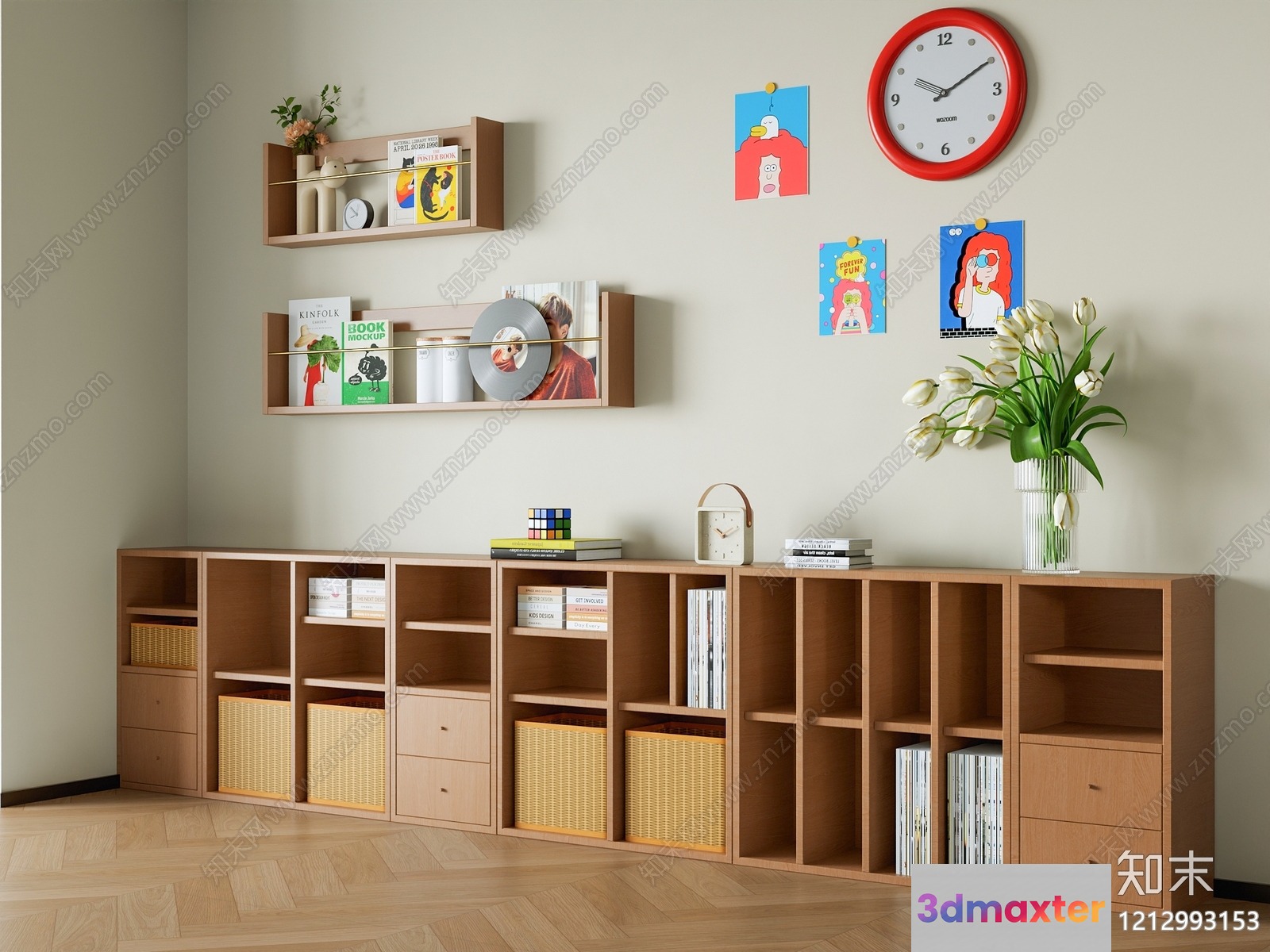 Modern Bookshelf 3D Model - 7002 - VRAY Render