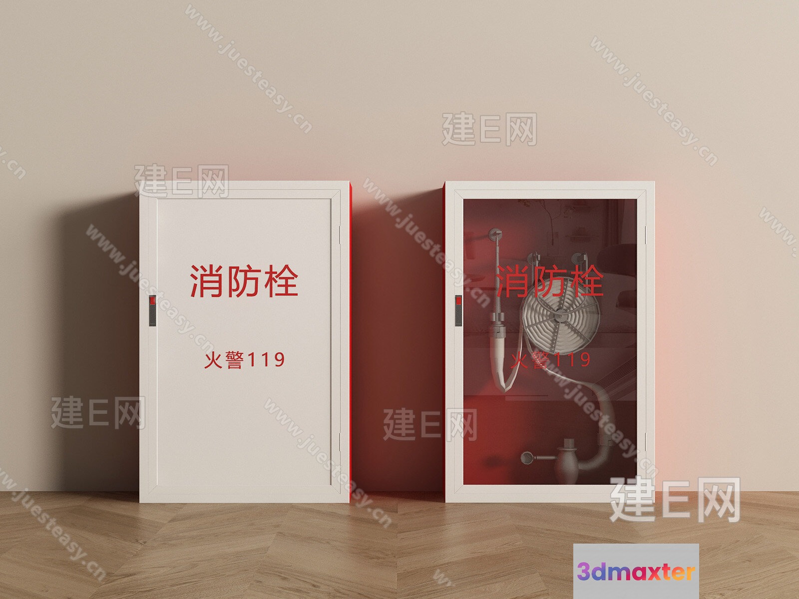 A White Door With Red Chinese Characters 3D Model - 3112 - VRAY Render