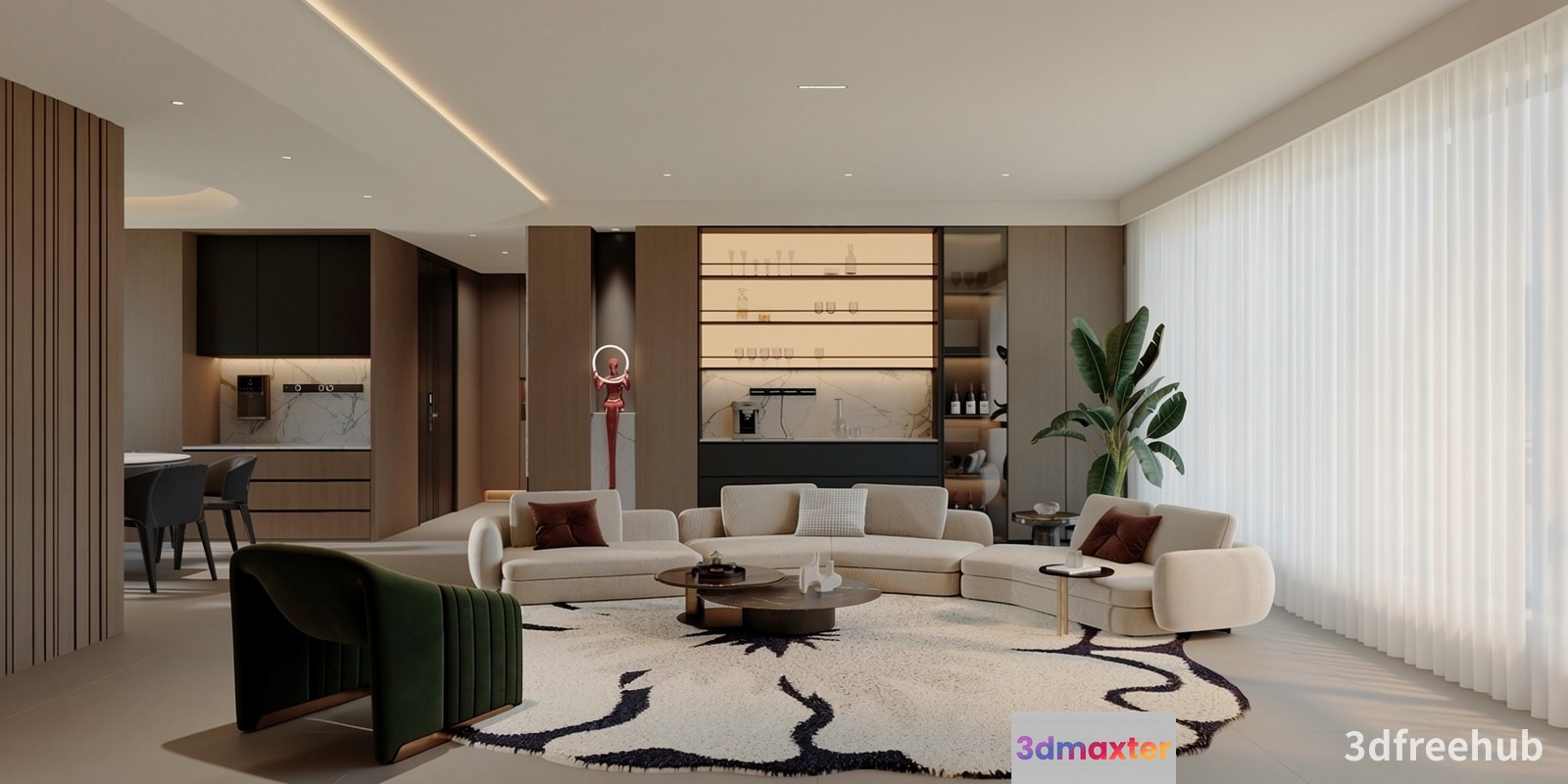 Modern Living Room 3D Model - 23001 - VRAY Render