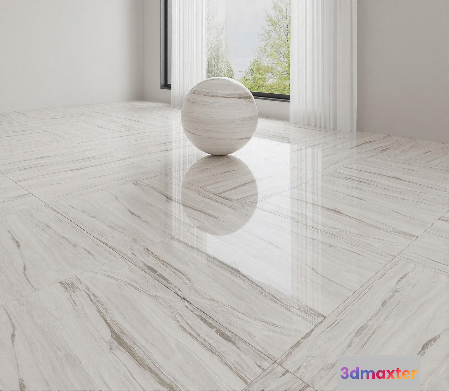 Marble Ball In Room 3D Model - 16189 - VRAY Render