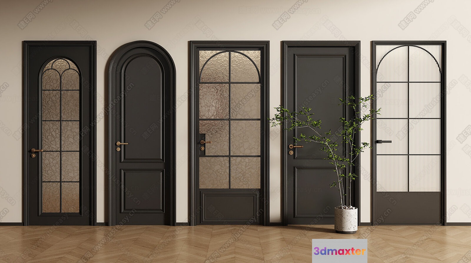 Five Doors. The Doors Are Black 3D Model - 5095 - VRAY Render