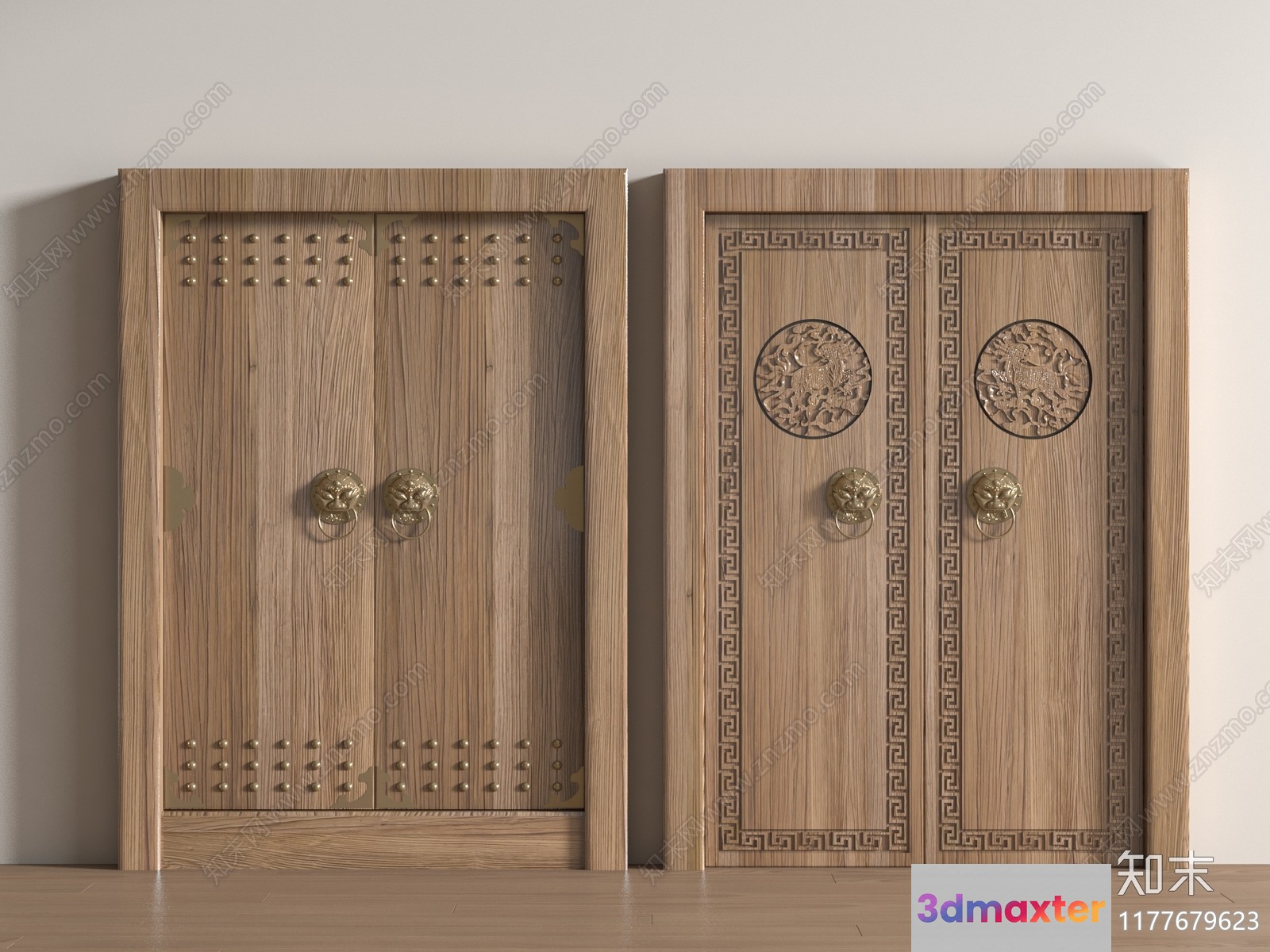 Wooden Decorative Doors 3D Model - 6122 - VRAY Render