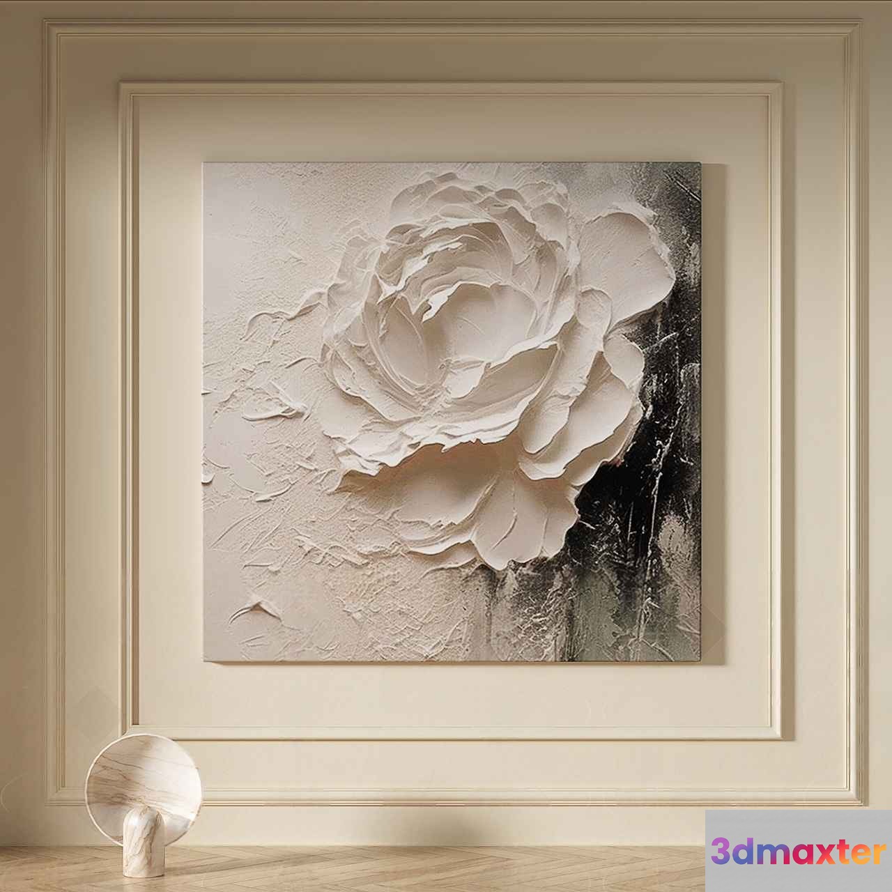 A Large White Flower Painting On A Wall 3D Model - 8279 - VRAY Render