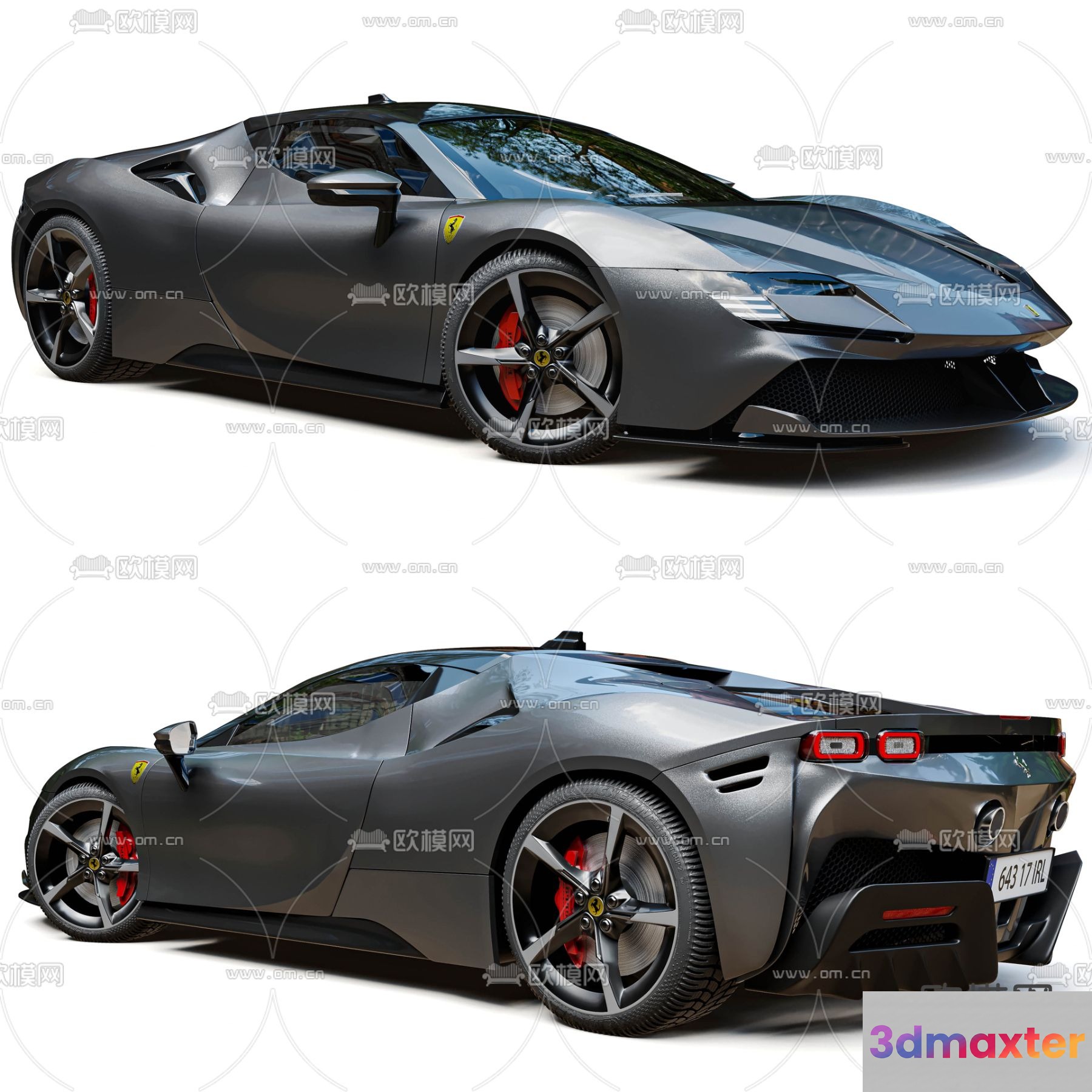A Sleek Modern Sports Car With A Dark Grey Finish 3D Model - 13319 - VRAY Render