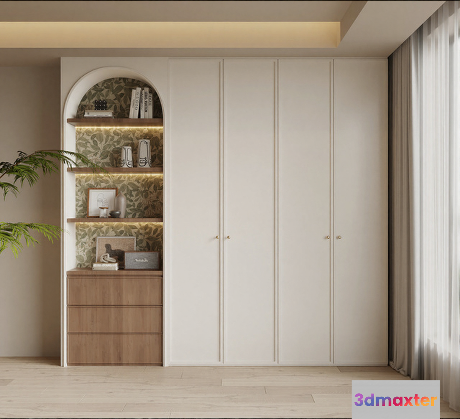 Modern White Wardrobe 3D Model - 10182 - VRAY Render