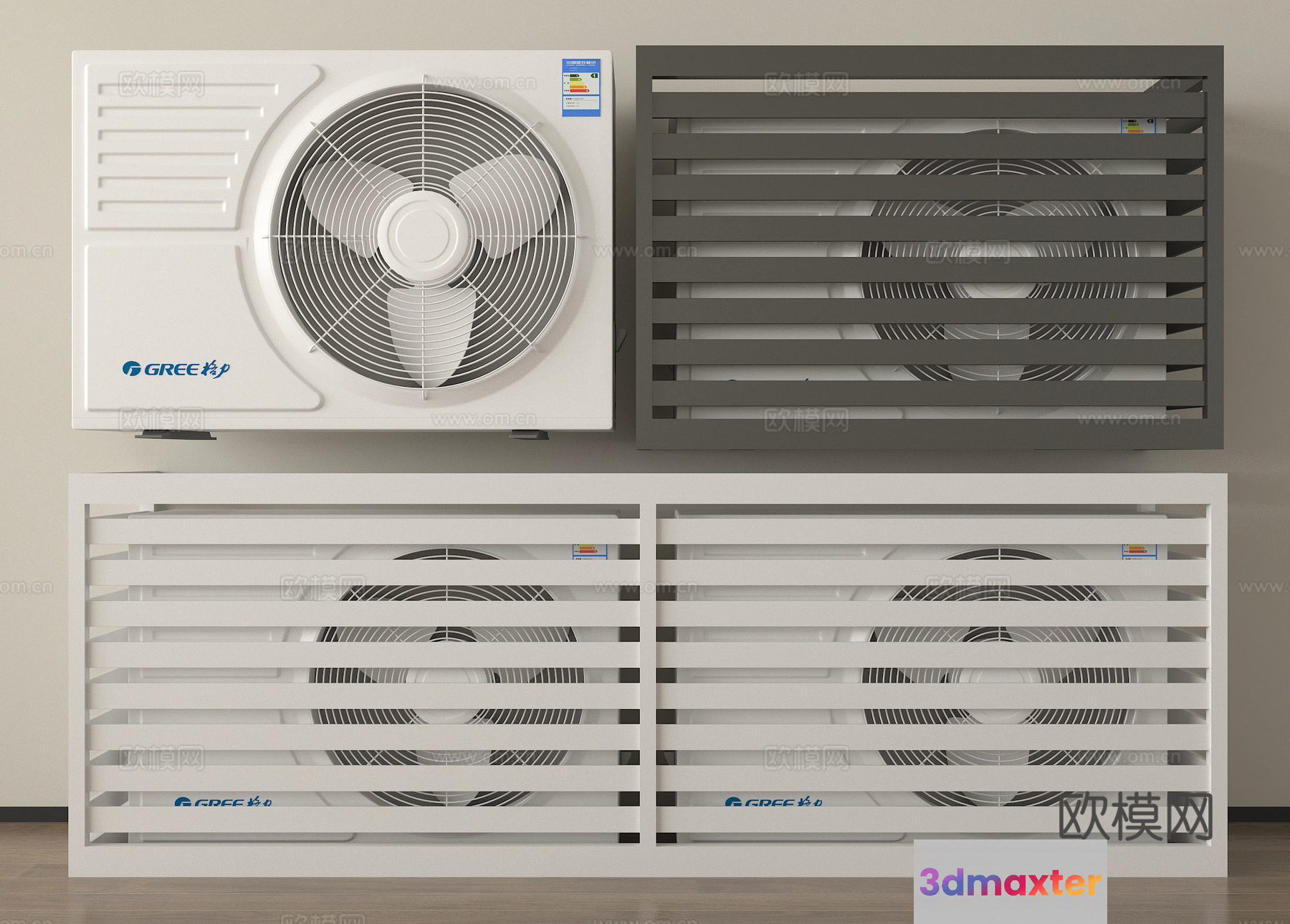The Main Subject Is A White Air Conditioning Unit With A Circular Fan Featuring 3D Model - 3456 - VRAY Render