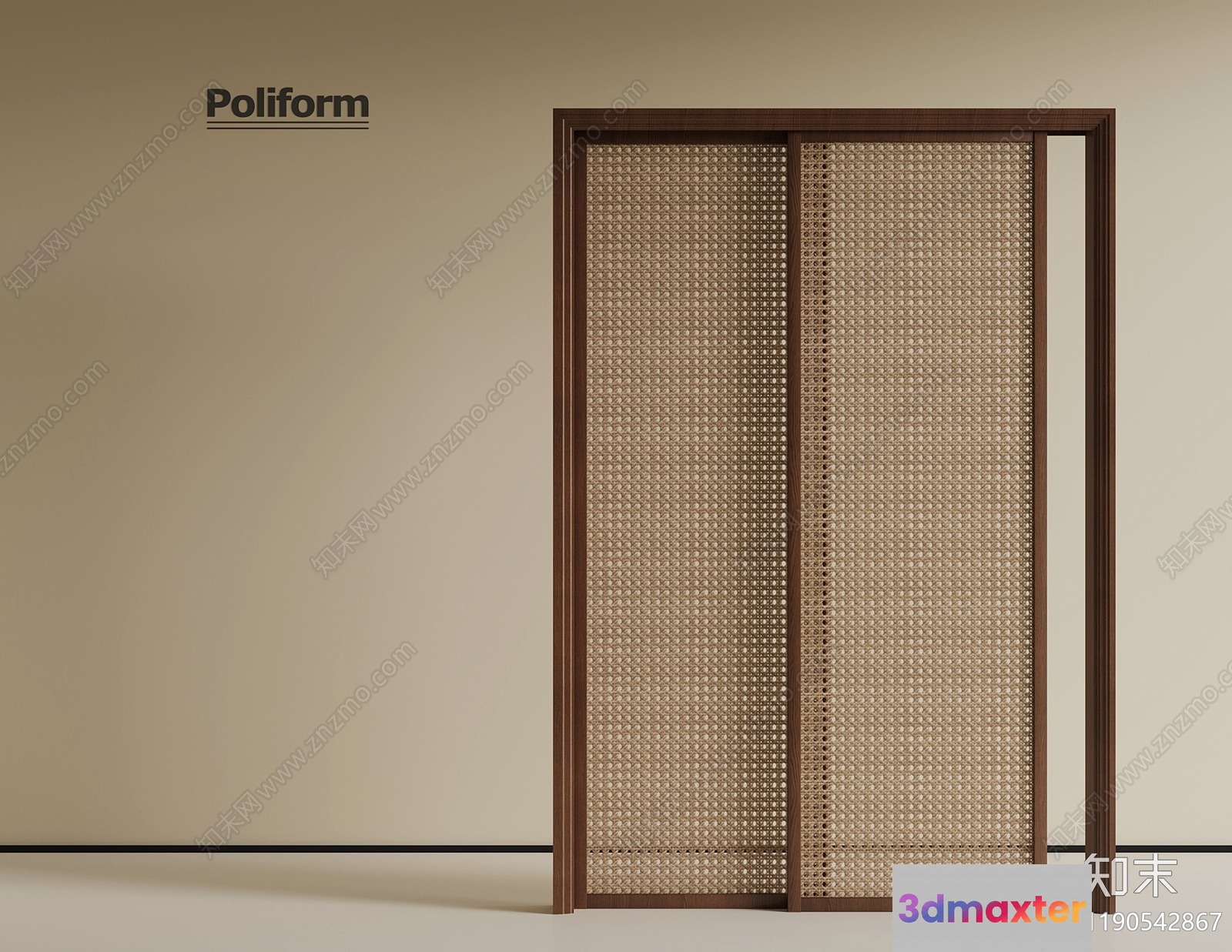 The Single Main Subject Is A Brown Wooden Frame With A Beige Woven Design 3D Model - 14889 - VRAY Render